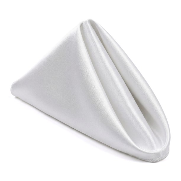 REGALWOVEN 12 Paquete de Servilletas de Tela, Servilletas de Cena de Mesa de Satén Lavables y Reutilizables para Restaurante, Bodas, Eventos y Fiestas Blancas 12x12 pulgadas