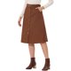 thumbnail image 4 of INSPIRE CHIC Falda Midi de Pana de Cintura Alta para Mujer, Línea A, con Botones al Frente, Plisada, con Cinturón y Bolsillos, Marrón L, 4 of 6