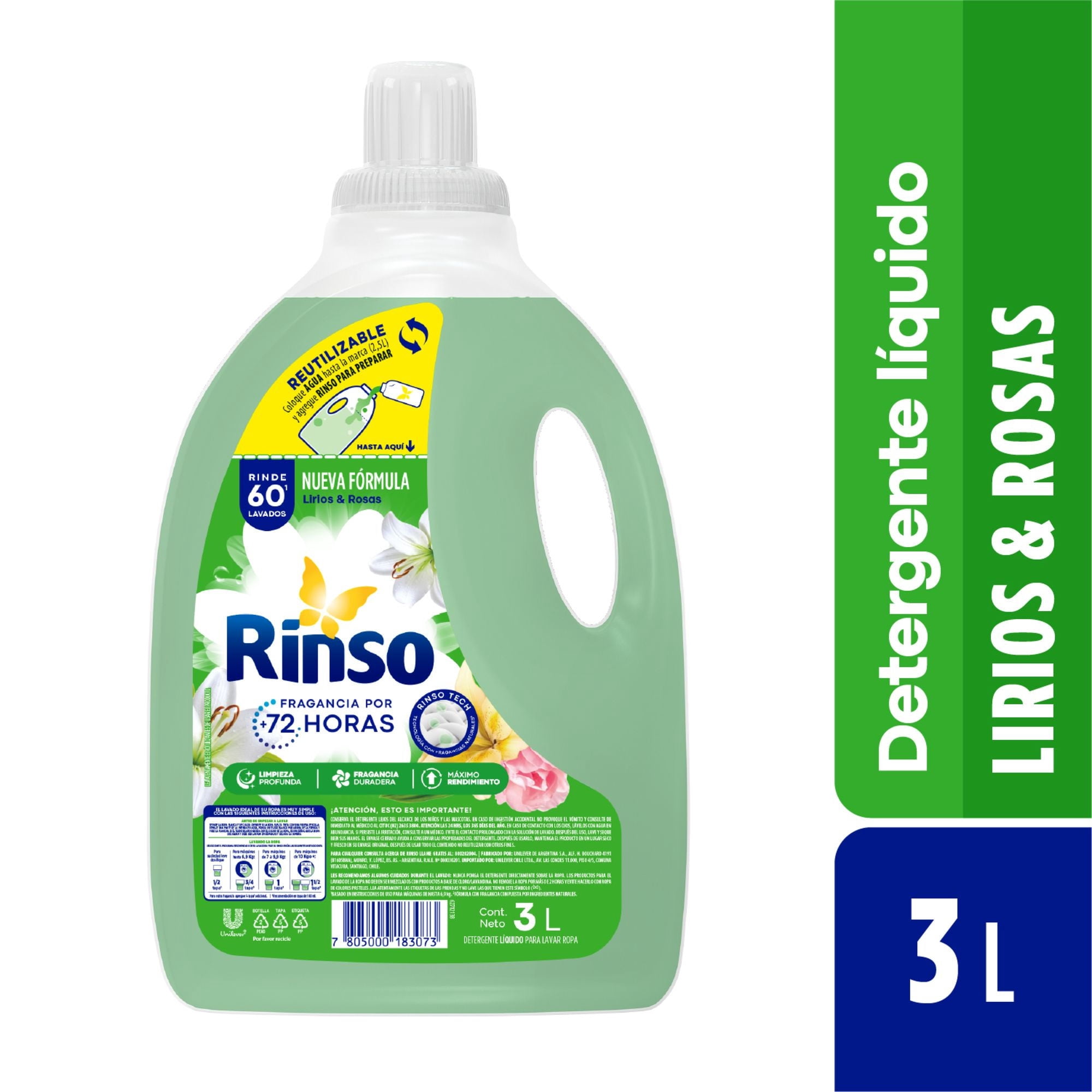 Detergente Líquido Lirios Y Rosas Botella 3 L Rinso