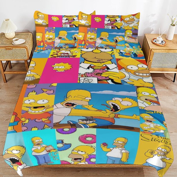 The Simpsons Bed Duvet Cover Microfiber Bedding Sets 3D Printed Lightweight 3 Piece Comforter Sets for Kids Boys Girls