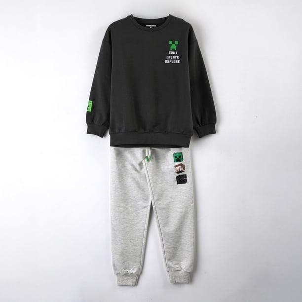 Conjunto Buzo Niño Minecraft Built Create Explore Gris