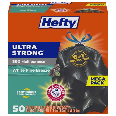 Bolsas De Basura Hefty Ultra Strong, 30 Galones, 50 Bolsas, Negras