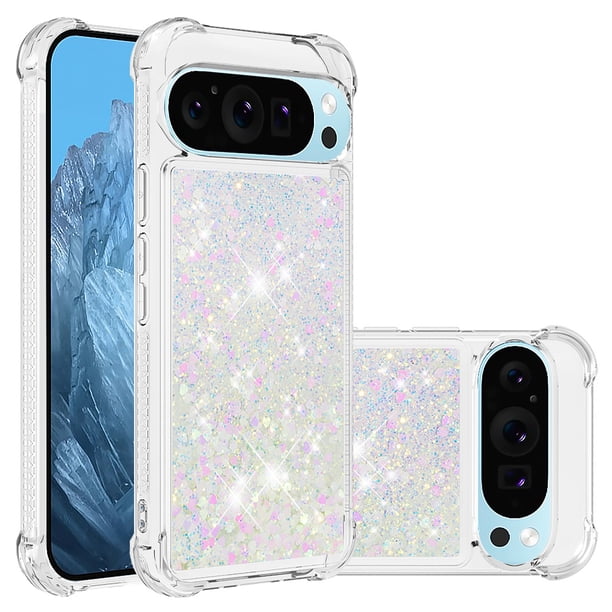 FOXDOCK Funda Glitter Líquida para Google Pixel 10 con Anillo Brillante, TPU Antichoques y Esquinas Reforzadas, Soporte