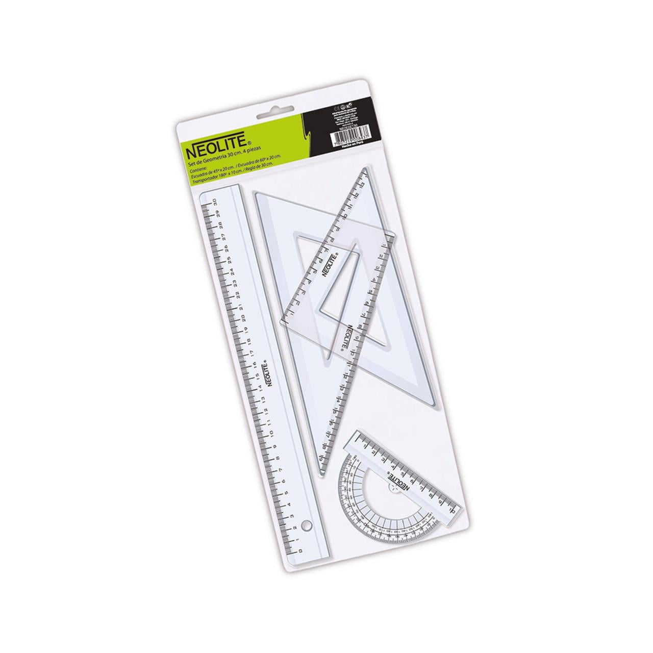 Reglas De Geometría Transparente 30 Cm, Set 4 Un 1 un Neolite