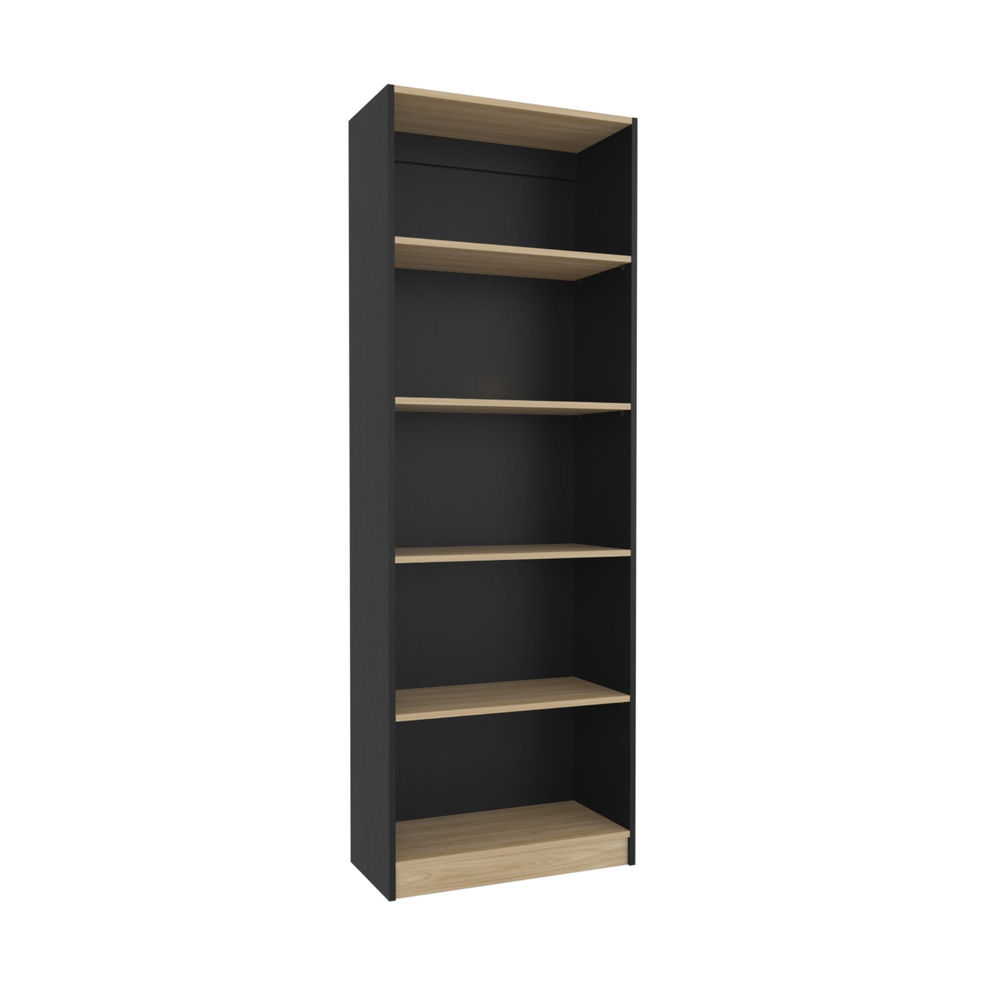 Fm Furniture - Estante Organizador De Libros 180,6x62,8x29,9 Cm Negro Y Café Claro