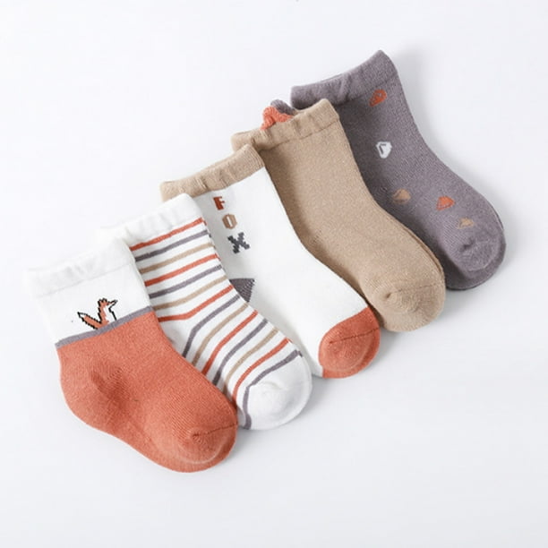 Calcetines para bebés, niños y niñas: 5 pares de calcetines gruesos y cálidos de algodón sin costuras, de punto grueso y suave, para niños pequeños.