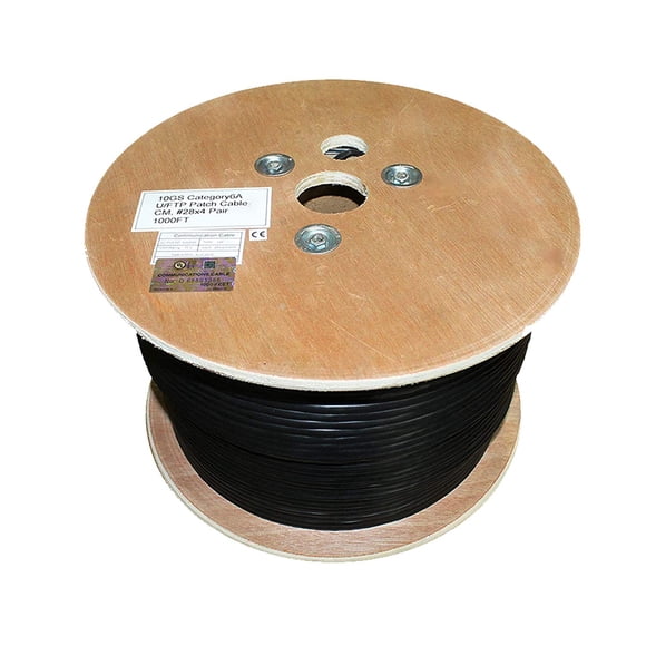 Bobina de cable Ethernet a granel CAT6A apantallada de 1000 pies, negra