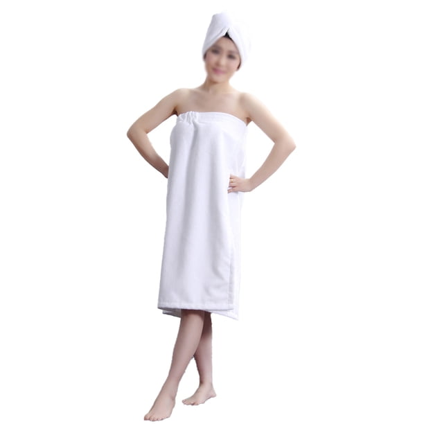 Paquete de spa de tela ecológica de felpa para mujer: envoltura corporal y toallas para el cabello