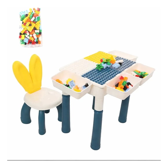 Mesa Y Silla Infantil Con Bloques De Construcción Juego Niño