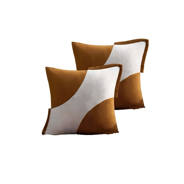 Pack De 2 Fundas De Cojines Diseño Tela Pana Empalmado 45cm X 45 Cm Naranja