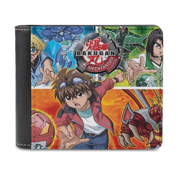 Bakugan Cartera de Cuero PU para Hombres, Tarjetero Bifold Delgado, Cartera Minimalista de Cuero Sintético Suave
