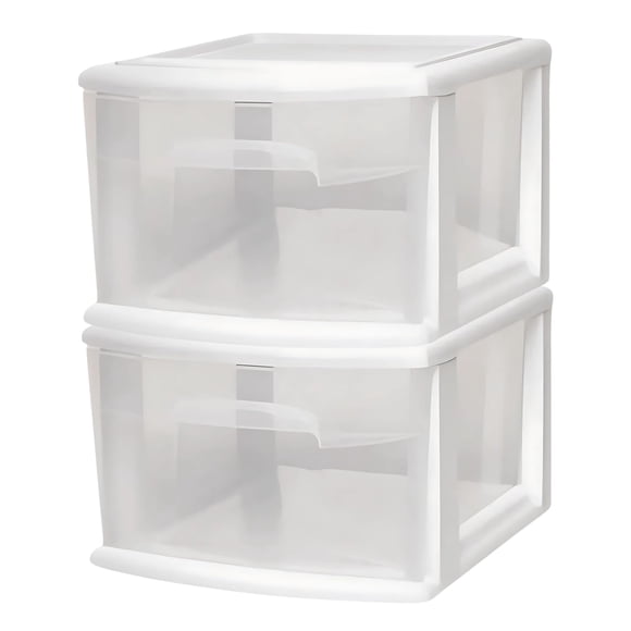 Carrito de almacenamiento HOMZ con 1 cajón de plástico transparente, 14,25 cm, blanco, paquete de 2