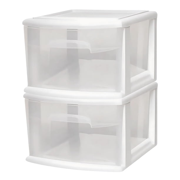 Carrito de almacenamiento HOMZ con 1 cajón de plástico transparente, 14,25 cm, blanco, paquete de 2