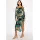 thumbnail image 2 of Vestido De Malla De Manga Larga Con Hombros Descubiertos Estampado Floral Y Detalles Fruncidos Color Jade bronceado (para Mujer), 2 of 5
