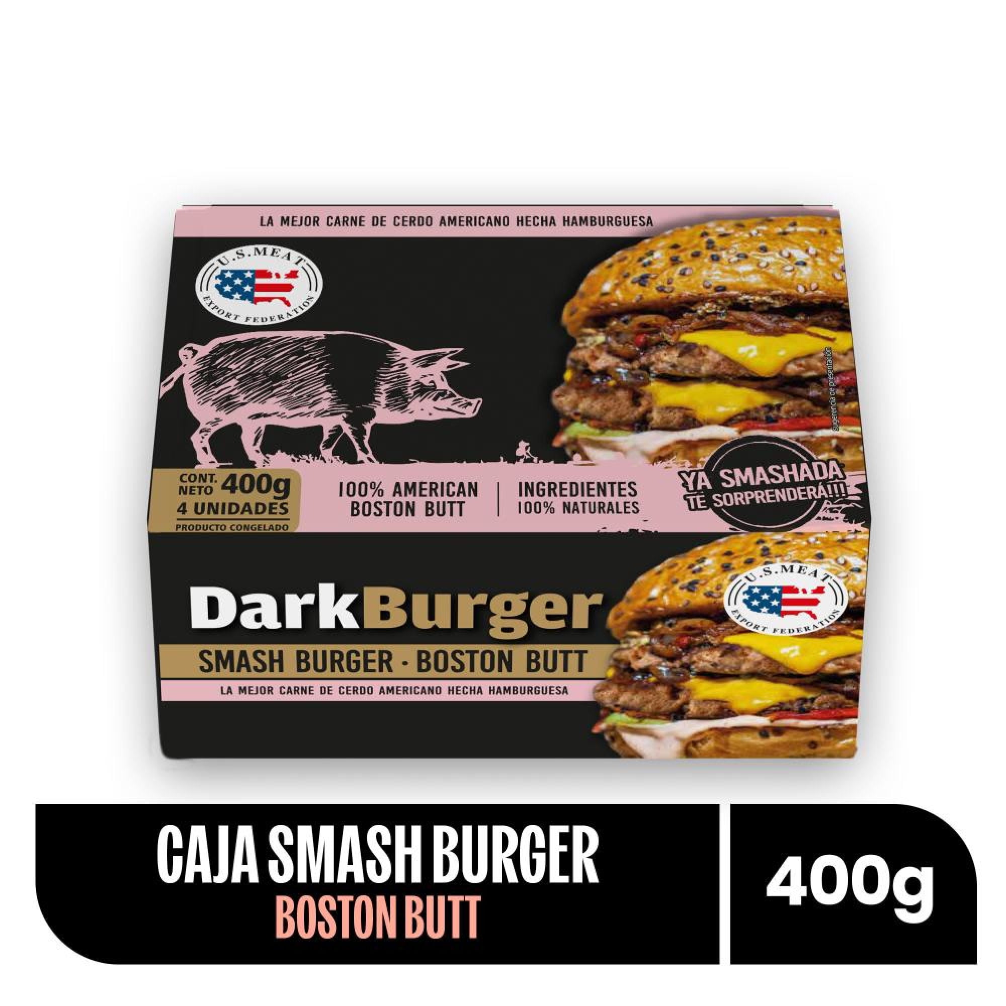 Caja Hamburguesas Smashada Cerdo Bb 400 g Dark Burger