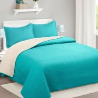 Casadeliacl - Cubrecama Quilt Sherpa 1.5 Turquesa Clara Lisa