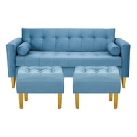 Bodevir - Sofa Retro 3C + 2 Pouf Felpa 01 Azul Petroleo