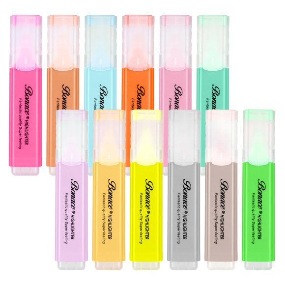 Subrayadores BONACE 12 colores pastel macarrón con punta cincel
