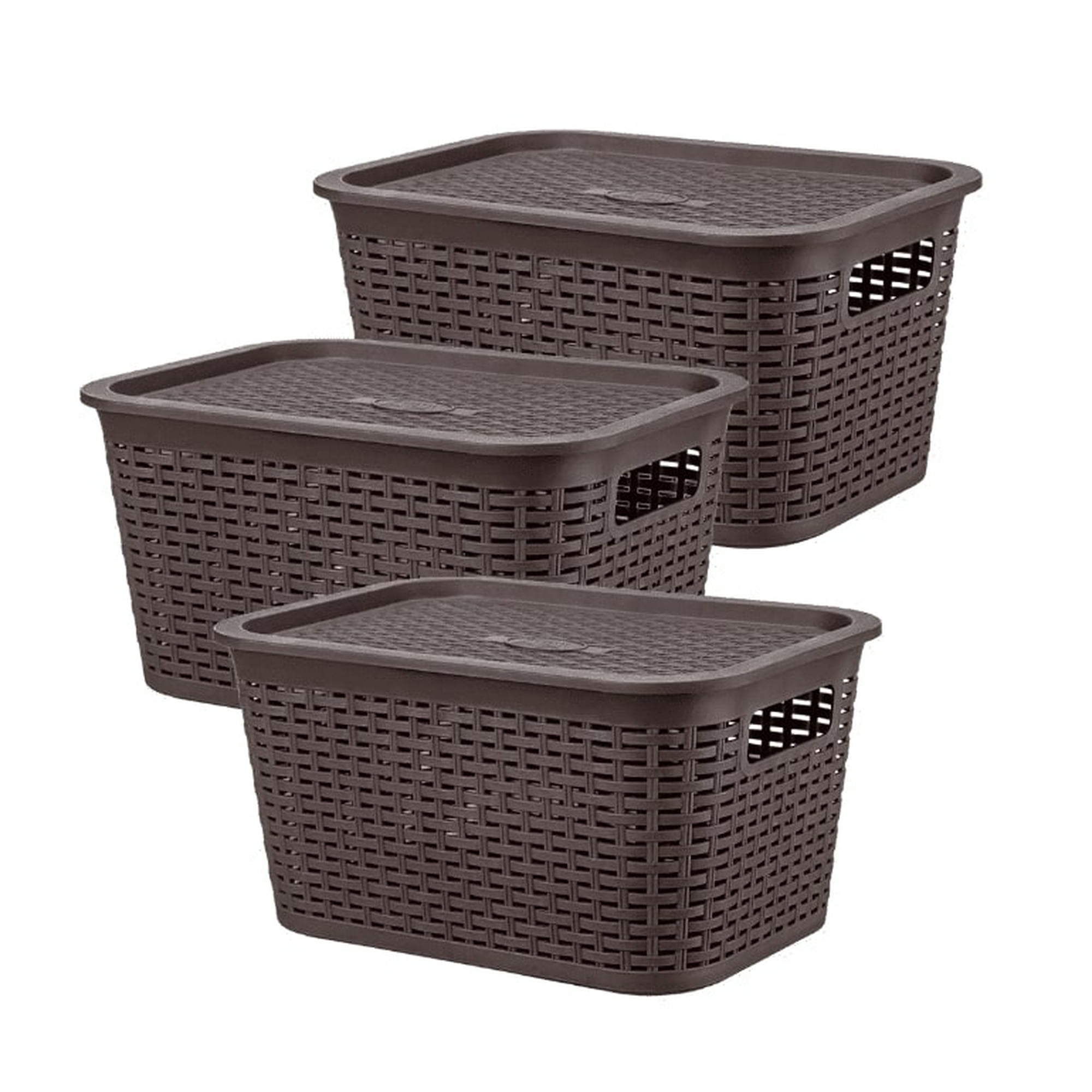 Reyplast - Caja Organizadora Ratán 6 Lt. / Pack 3 Un. Color Marrón Oscuro