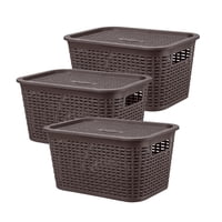 Reyplast - Caja Organizadora Ratán 6 Lt. / Pack 3 Un. Color Marrón Oscuro
