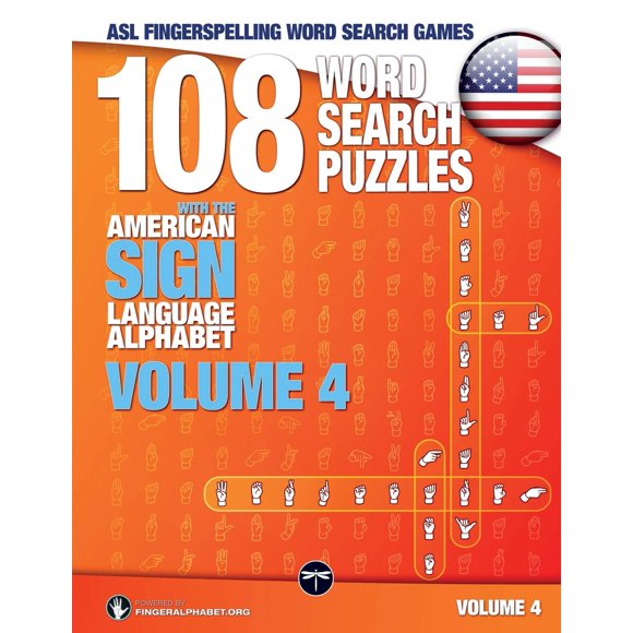 Book ASL Fingerspelling Word Search Games Vol. 4 con 108 rompecabezas