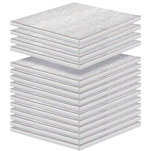 Tambores para tartas HAKZEON, cuadrados plateados, 25 cm, 15 unidades, 1,3 cm de grosor