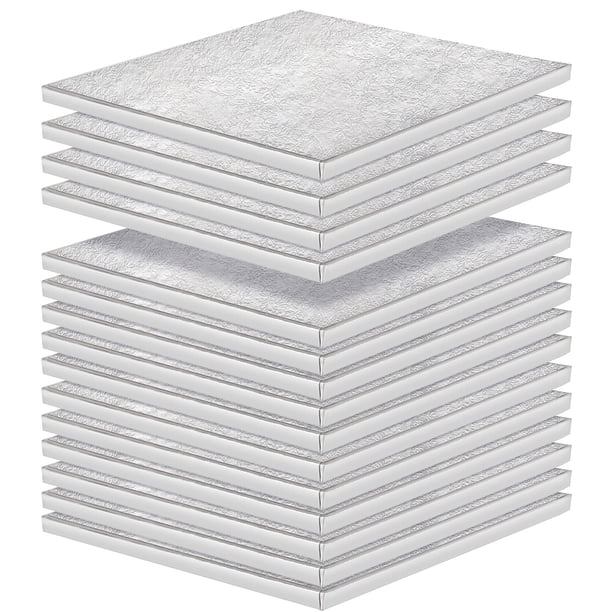 Tambores para tartas HAKZEON, cuadrados plateados, 25 cm, 15 unidades, 1,3 cm de grosor