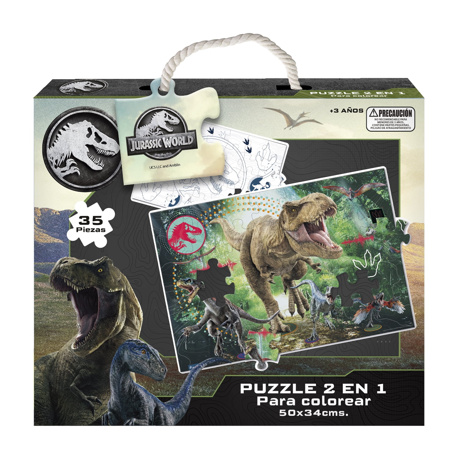 Puzzle 2 En 1 Para Colorear Jurassic World 35 Pcs