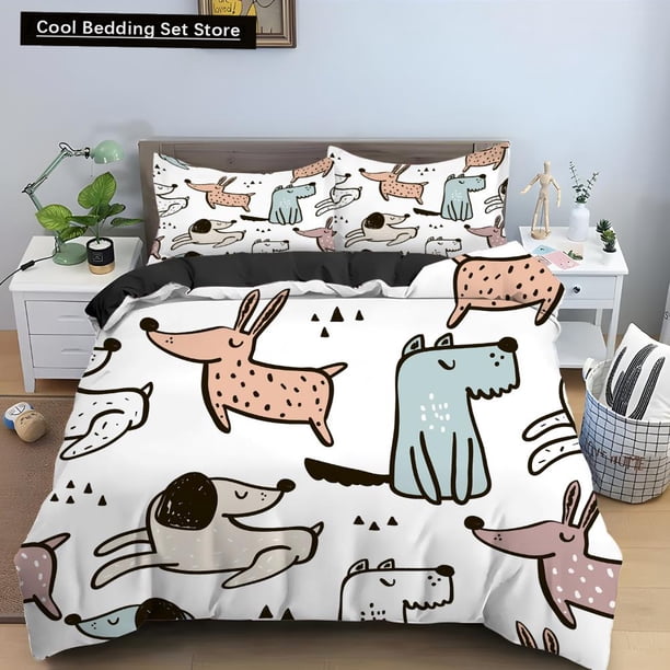 Cartoon Dog Duvet Cover Lovely Illustrated Pet Puppy bedding set Animal Quilt Cover Polyester Comforter Cover Bed Sheets