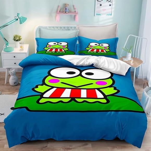 Bed- Duvet C-over A-nime -Cartoon Ker-oppi Kaw-aii Bedd-ing S-ets 3D Light-weig-ht 3 Pie-ce Comfort-er Sets