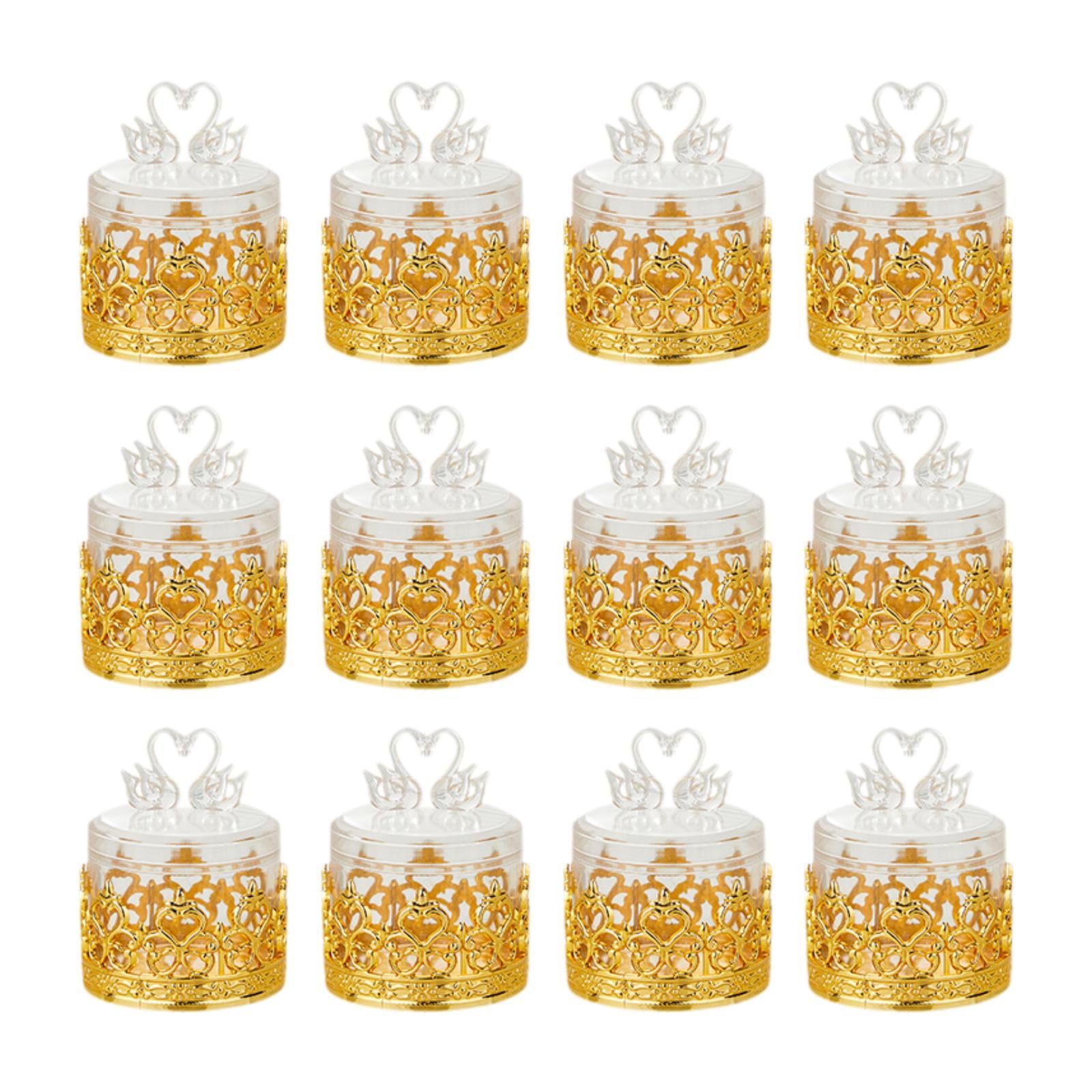Magideal - 12 Cajas De Almacenamiento De Dulces, Recuerdos De Boda, Decoración, Frascos Decorativos Para Dulces, Diseño Vintage, Contenedores Para Bocadillos, Es Oro Y Cisne