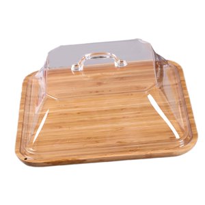 Magideal - Bandeja Para Tartas Bandeja Para Tartas Bandeja Decorativa Cubierta Soporte De Madera Para Tartas Soporte Para Tartas Con Tapa Para Hornear Cumpleaños Cuadrado