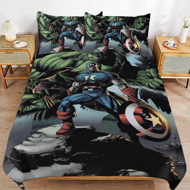 Captain America Bedding Sets Ultra Soft Skin-Friendly Duvet Cover 3 Piece, Cute Comforter Cover Bed Set for Boys Girls Kids