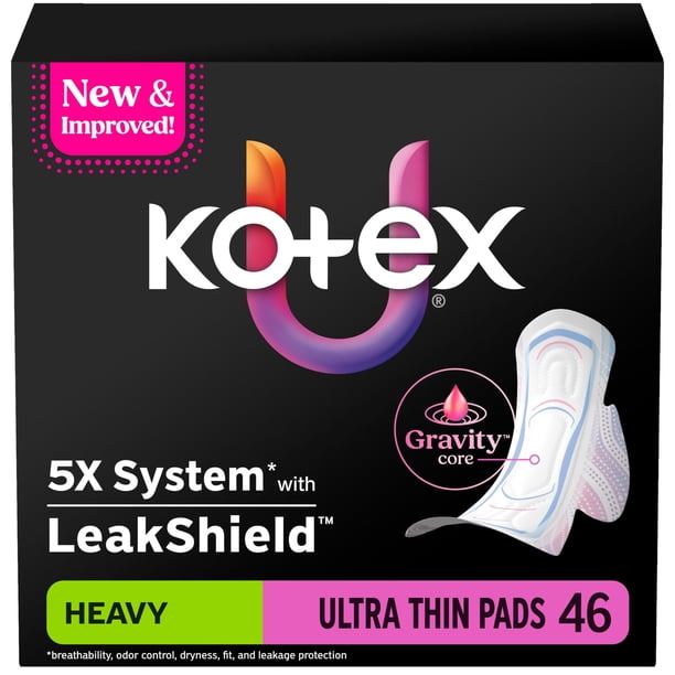Toallas sanitarias Kotex Ultra Thin con alas, alta absorción, 46 unidades