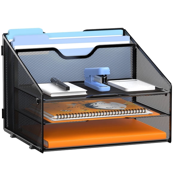 Organizador de archivos para escritorio Gawerk de malla con 3 bandejas y 2 compartimentos verticales