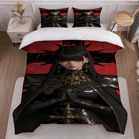 AI Gothic Beautiful Girl Themed Bedding Set Duvet Cover and Pillowcase Set