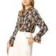 thumbnail image 4 of INSPIRE CHIC Blusa de Mujer con Lazo Floral en el Cuello en V, Volantes Vintage, Manga Larga de Trompeta, Talla 3XL, Azul Naranja, 4 of 7