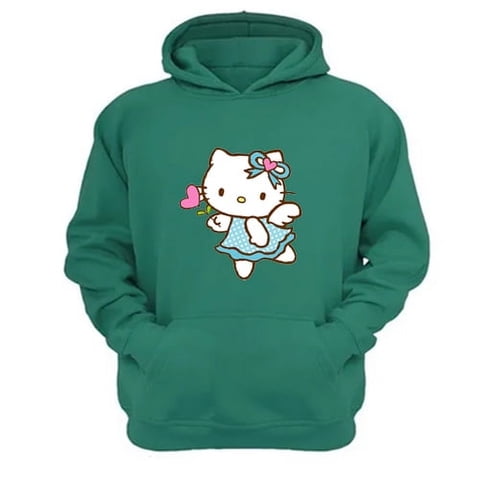 Genérico - Polerón Canguro Gatita Kitty Verde Aguamarina Talla L Unisex