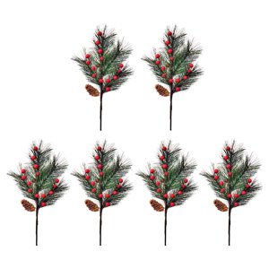 Magideal - 6 Palillos De Bayas Navideñas, Palillos De Flores Artificiales De 40 Cm Para Corona De De Navidad, Ramas Decorativas De Bayas Rojas Artificiales