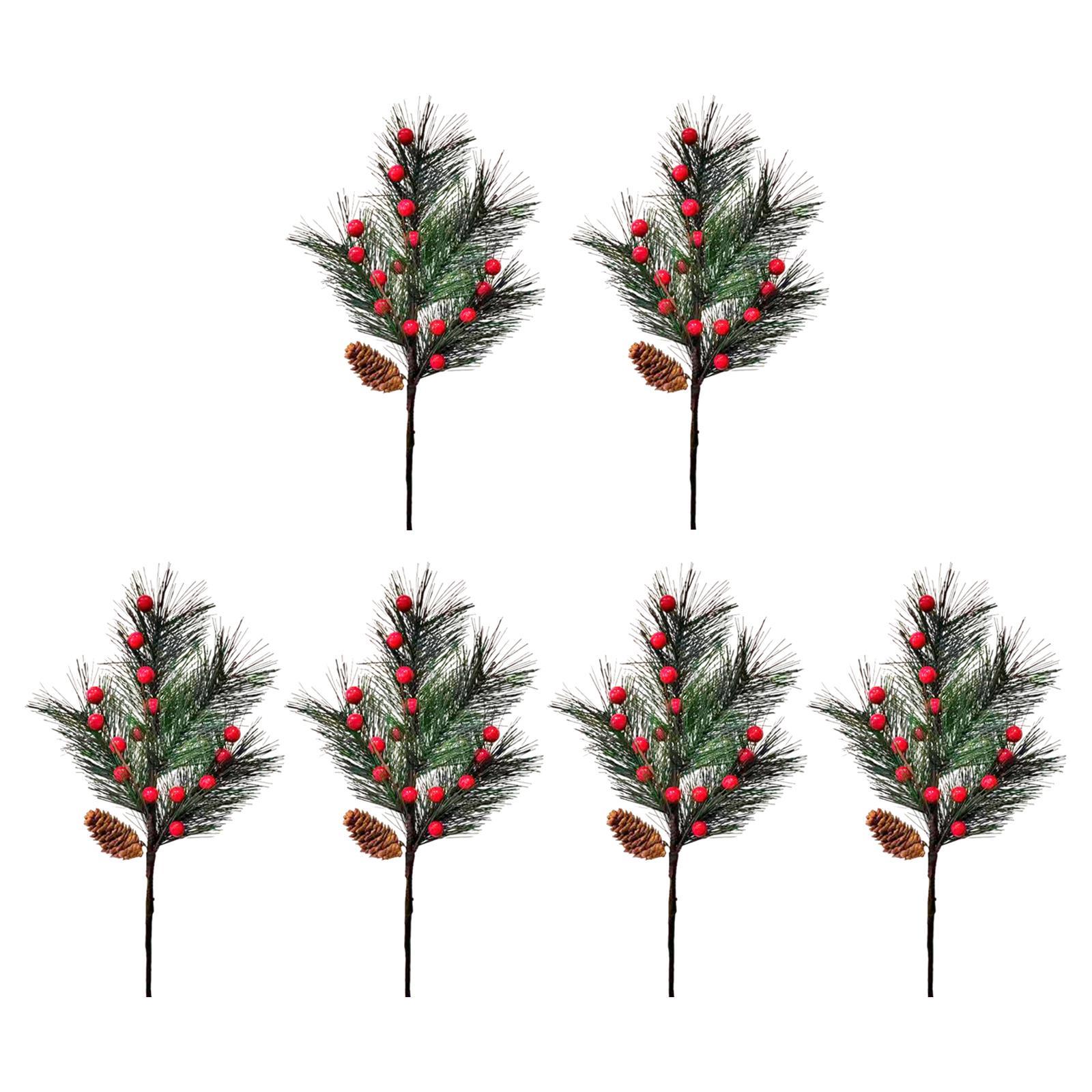 Magideal - 6 Palillos De Bayas Navideñas, Palillos De Flores Artificiales De 40 Cm Para Corona De De Navidad, Ramas Decorativas De Bayas Rojas Artificiales