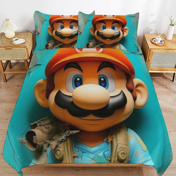Super Mario 3-Piece Comforter Set for Bedroom Super Mario Bedding Set for Kids Adults Soft Microfiber Duvet Cover Set with Zipper Closure