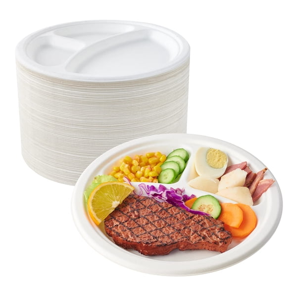Platos Compostables De 3 Compartimentos 150 Paquete De 25 Cm