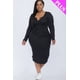 thumbnail image 2 of Saronite Vestido Midi Básico de Manga Larga con Cuello Abierto, Negro (Talla Grande para Mujer), 2 of 2