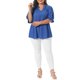 thumbnail image 2 of Blusa de Talla Grande para Mujeres Escuela Colegio con Volantes Cuello en V Mangas Abullonadas Texturizadas Camisas de Verano 1X Azul Real, 2 of 6
