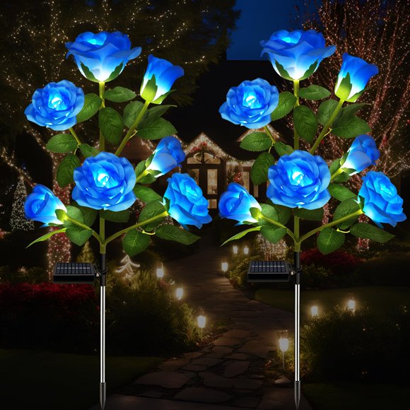Luces de jardín solares DWH, paquete de 2, rosa azul LED