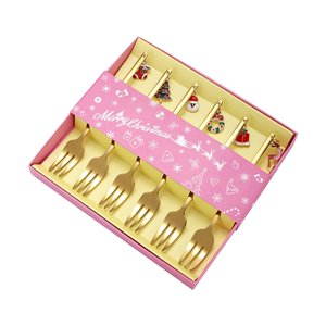 Magideal - Juego De 6 Tenedores Navideños, Juego De Cubiertos, Multiusos, De Acero Inoxidable, Tenedores De Postre, Kits De Cubiertos Navideños Para Fiestas Navi Oro