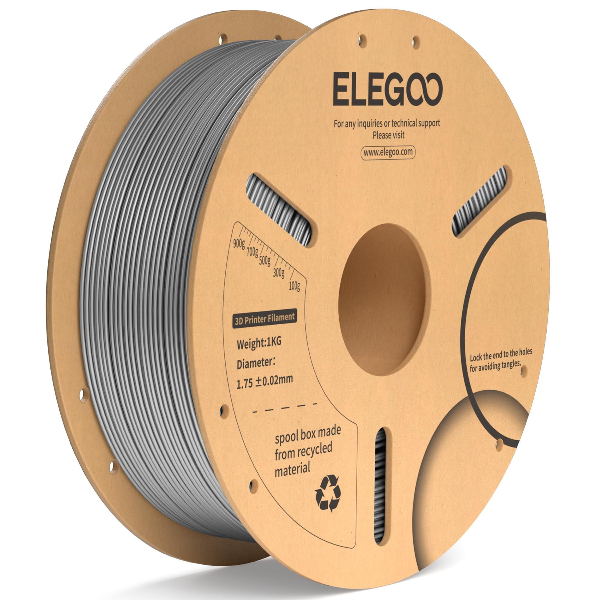 Filamento Para Impresora 3d Elegoo Pla Plus De 1,75 Mm, Gris Espacial, 1 Kg