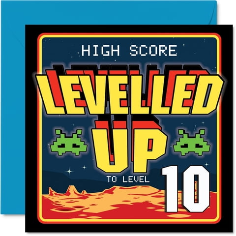 Tarjeta De Cumpleaños Stuff4 Para El Décimo Cumpleaños De Niños Y Niñas Leveled Up