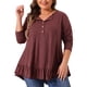 thumbnail image 1 of Agnes Orinda Blusas de Talla Grande para Mujer, Túnicas de Escuela o Universidad, Cuello Henley con Botones, Cuello en V, Mangas Largas, Dobladillo con Volantes, Corte Amplio y Fluido, 2X Burdeos, 1 of 8