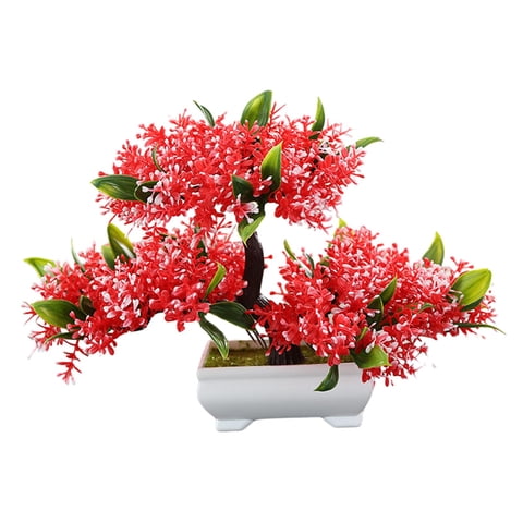 Magideal - Bonsái Artificial, Decoración De Plantas Artificiales, Decoración Para Baño, Mesa De Oficina, Dormitorio, Maceta De Bienvenida, Plantas, Bonsái Rojo